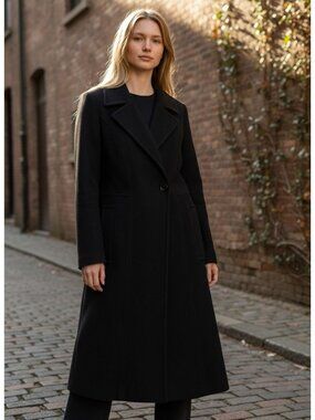 Kenneth Cole Reaction Womens Black Wool Blend Long Coat 2P With Lining